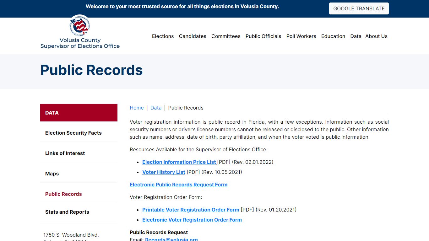 Public Records | Volusia County Supervisor of Elections